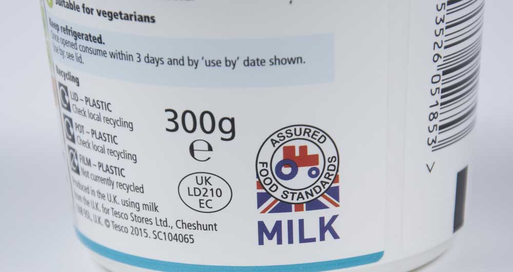 retail food produce using Red Tractor dairy milk