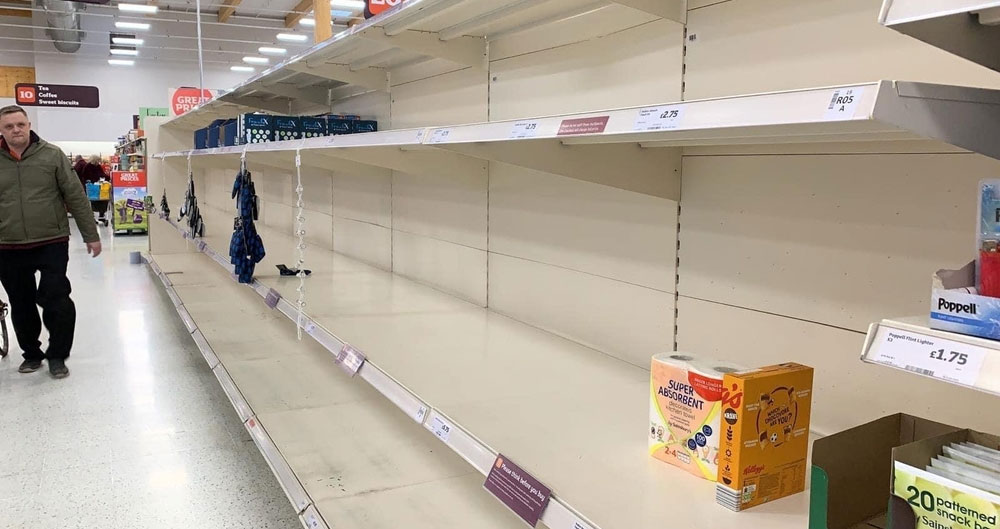 Empty supermarket shelves during the coronavirus pandemic