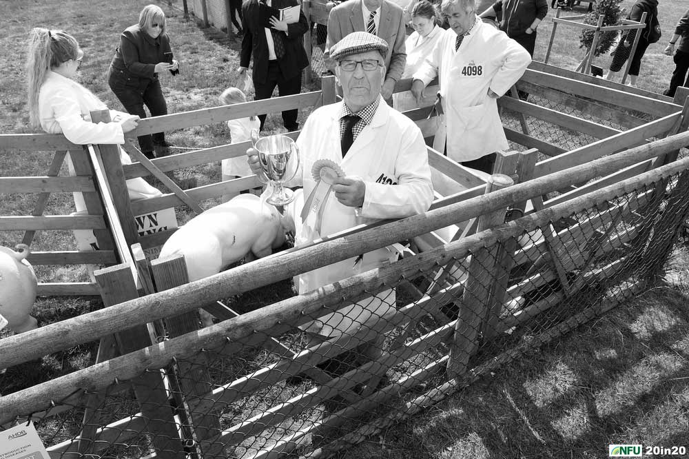 <h4>Suffolk Show</h4> <p>Suffolk pig farmer Peter Mortimer of the Metfield Pig Herd chalks up another award at Suffolk Show in 2019. This was Peter’s 50th year of exhibiting and fellow exhibitors presented him with a painting of himself commentating at the show to mark the landmark occasion. Photo: Nikon D4s + 24mm F1.8 1/250 @ F10 ISO 250</p><p>Warren’s comments: <em>I think that the public don’t often realise that the Suffolk Show is an agricultural show. Behind the main ring glitz, trade stands and horse-jumping there’s a vibrant competition between farmers to decide who has the best livestock. It was interesting to watch the judging and the friendly rivalry within the small rings. Mr Mortimer looks like a proud winner to me.</em></p>