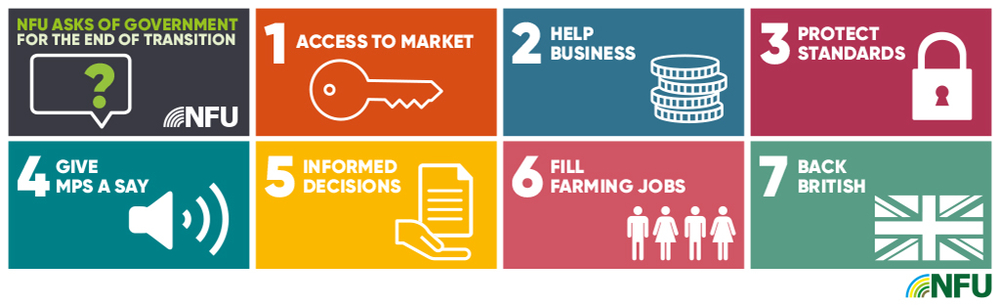 An infographic showing the The NFU's seven key asks of government for the end of the transition period