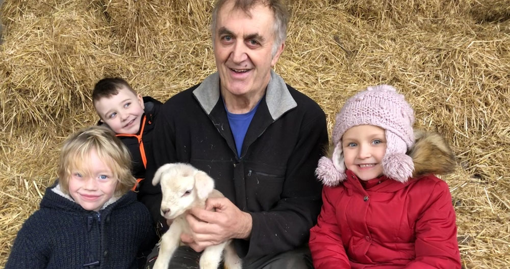 Farmer Russell Toothill with pupils from Auckley School